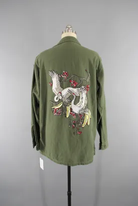 1960s Vintage Embroidered US Army Jacket with Flying Crane Birds Embroidery