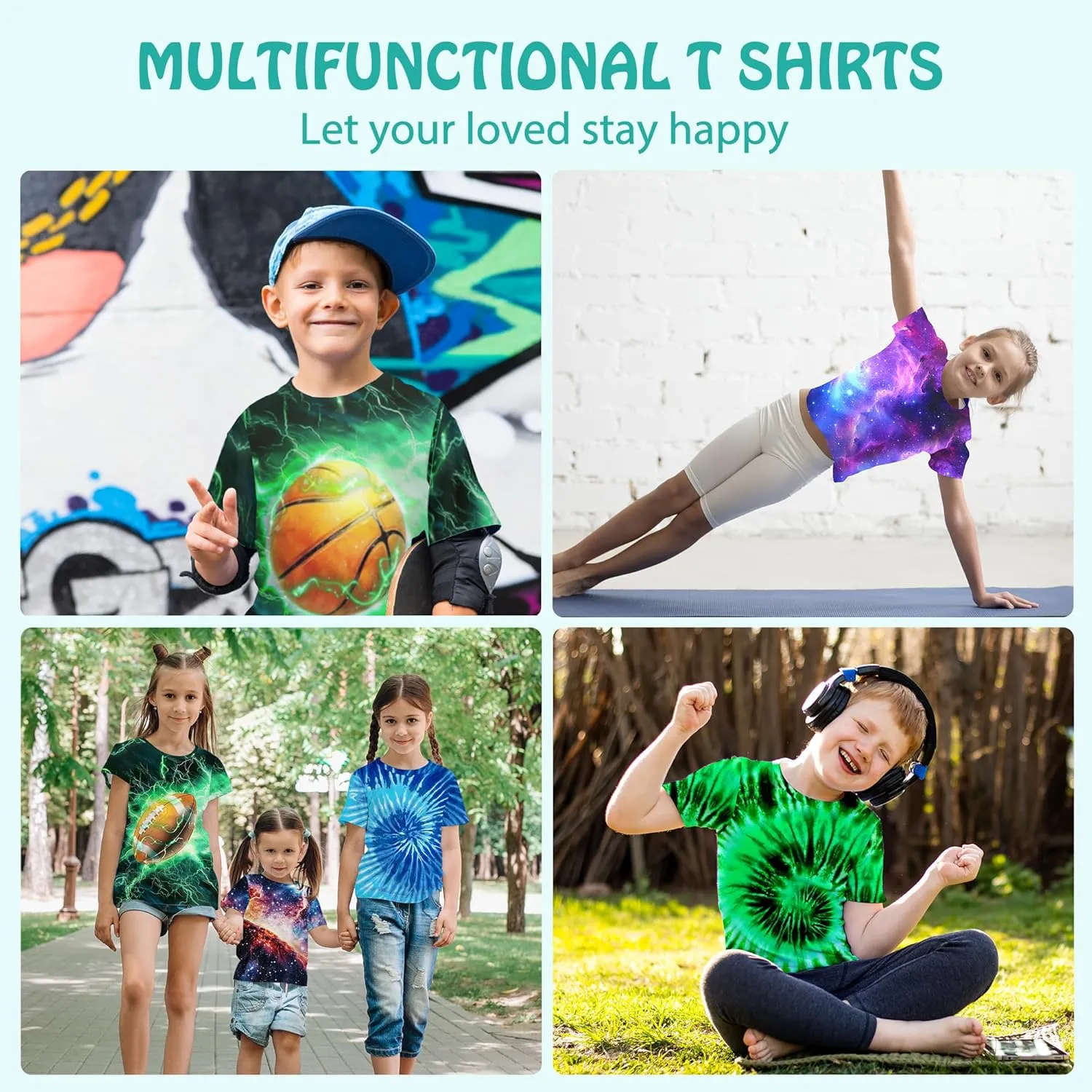 3D Graphic T Shirts for Boys Girls Kids, Casual Crewneck Short Sleeve Tops Tees for Teens 6-16 Years
