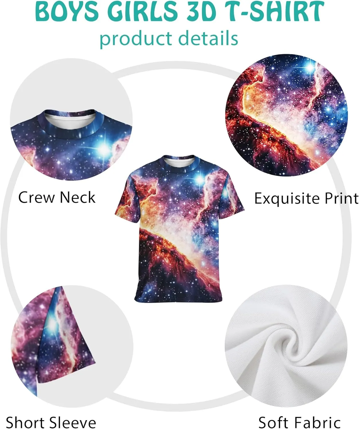 3D Graphic T Shirts for Boys Girls Kids, Casual Crewneck Short Sleeve Tops Tees for Teens 6-16 Years