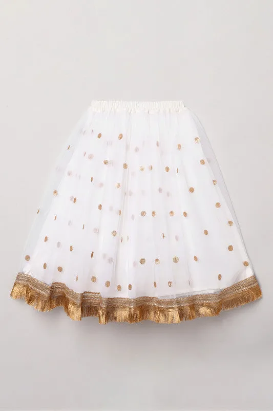 3Pcs White and Gold Lehenga Set