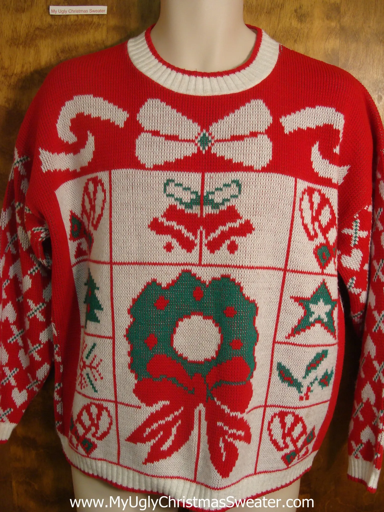 80s Wreath with Decorations Ugly Christmas Sweater