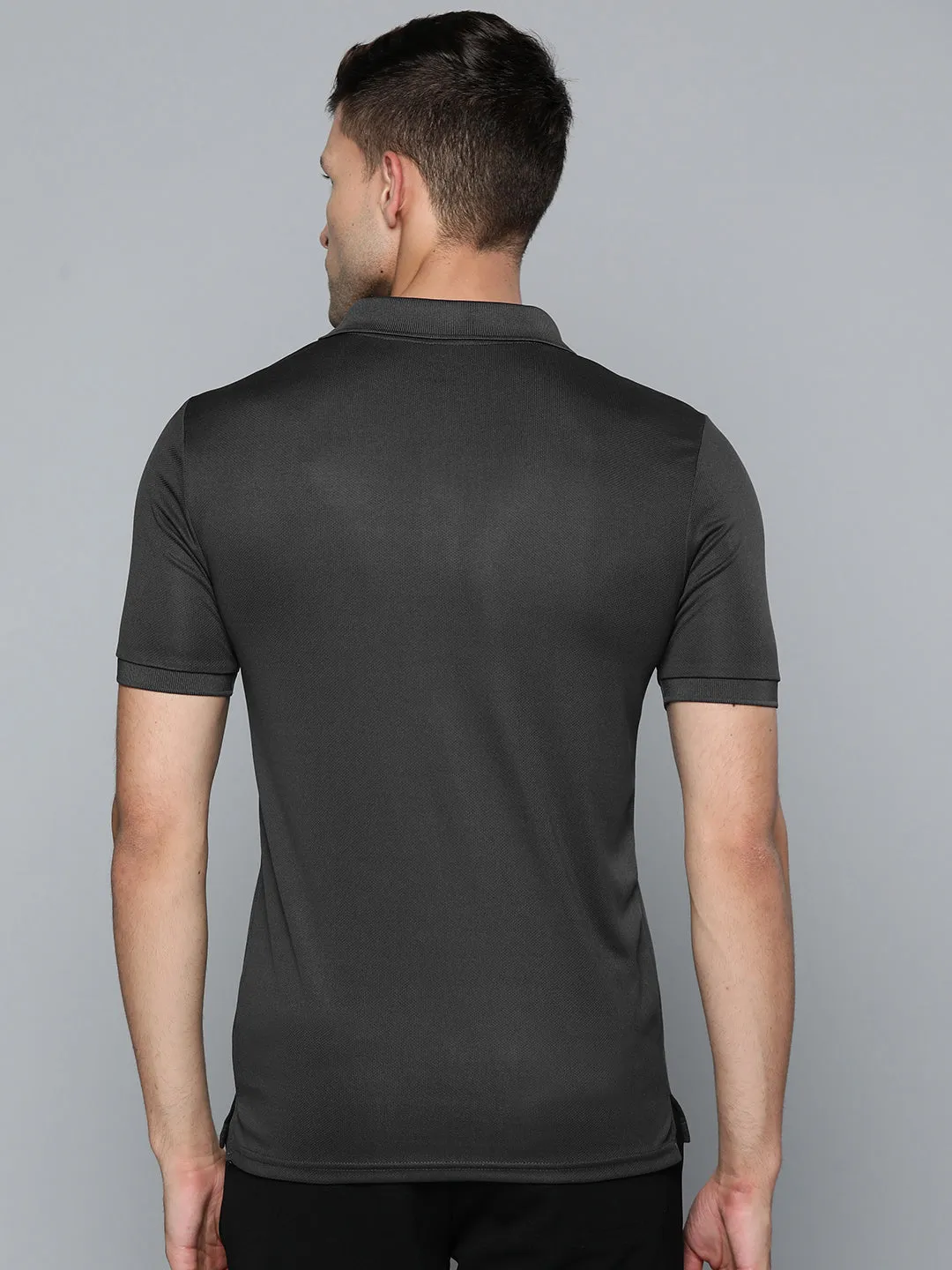 Alcis Men Charcoal Grey Polo Collar Slim Fit Wonder T-shirt