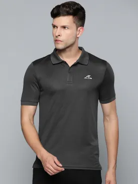 Alcis Men Charcoal Grey Polo Collar Slim Fit Wonder T-shirt