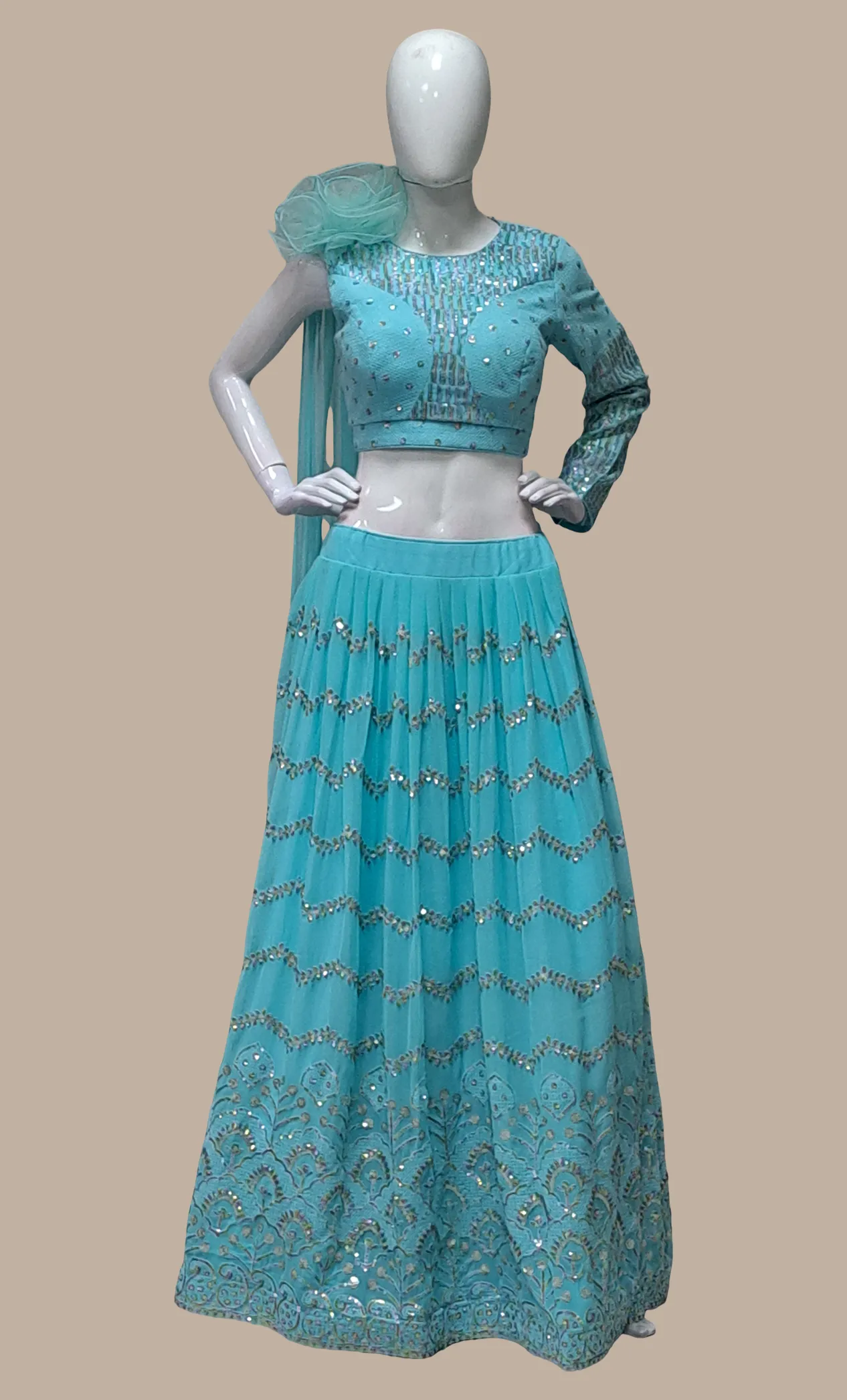 Aqua Embroidered Skirt Set