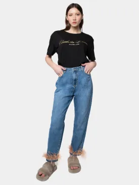 BARCELONA - Beige Marabou Feather Jeans