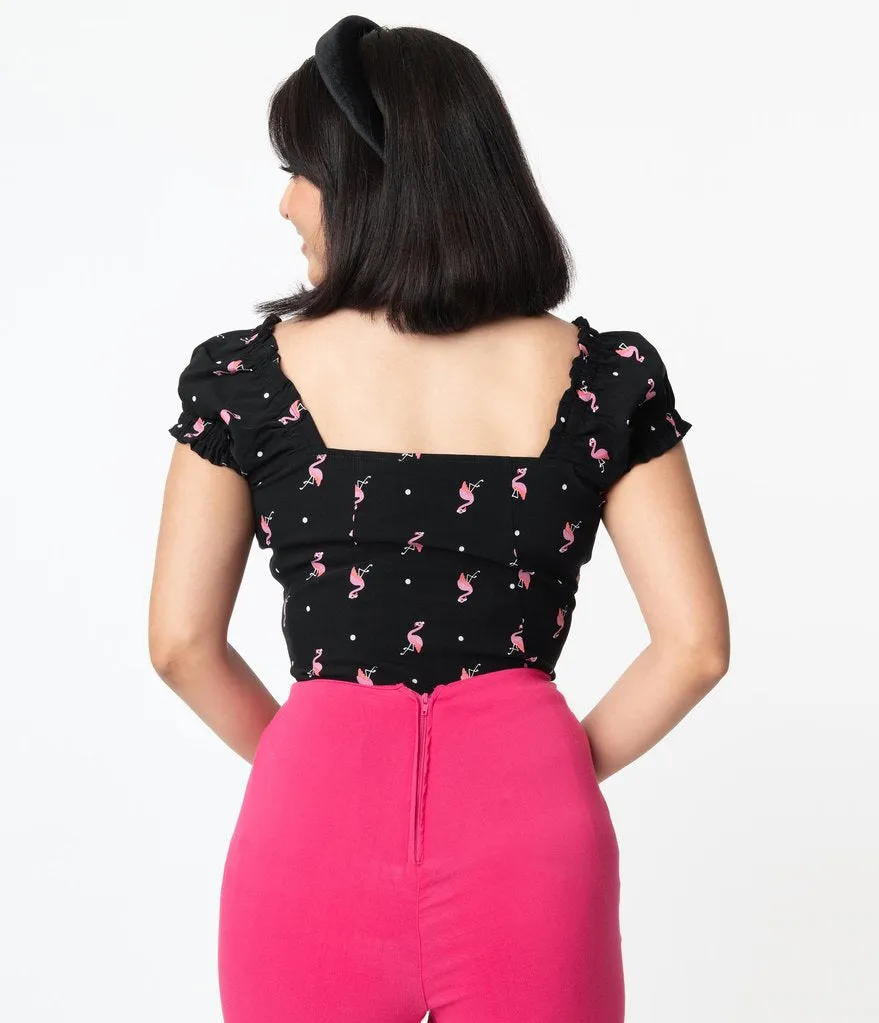 Black and Pink Flamingo Sweetheart Loretta Top