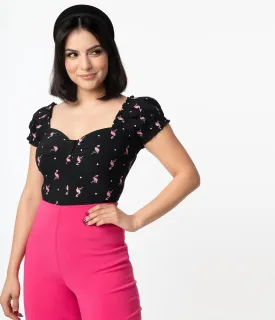 Black and Pink Flamingo Sweetheart Loretta Top