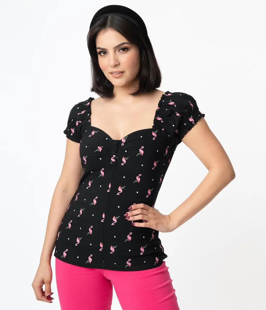 Black and Pink Flamingo Sweetheart Loretta Top