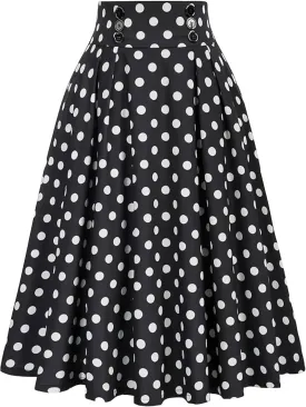 Boho Skirt for Women Elegant Polka Dot High Elastic Waist Skirt Summer Pleated A-Line Flared Maxi Skirts Clothes 2024