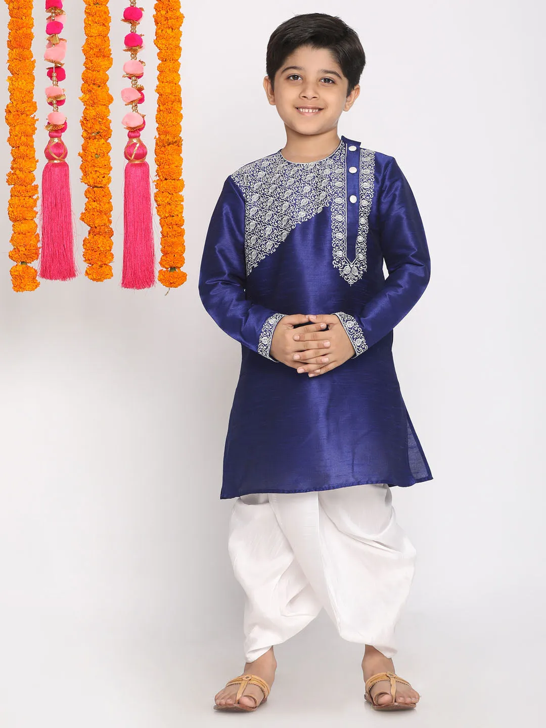 Boy's Blue And White Kurta And Dhoti Set - Vastramay Boys