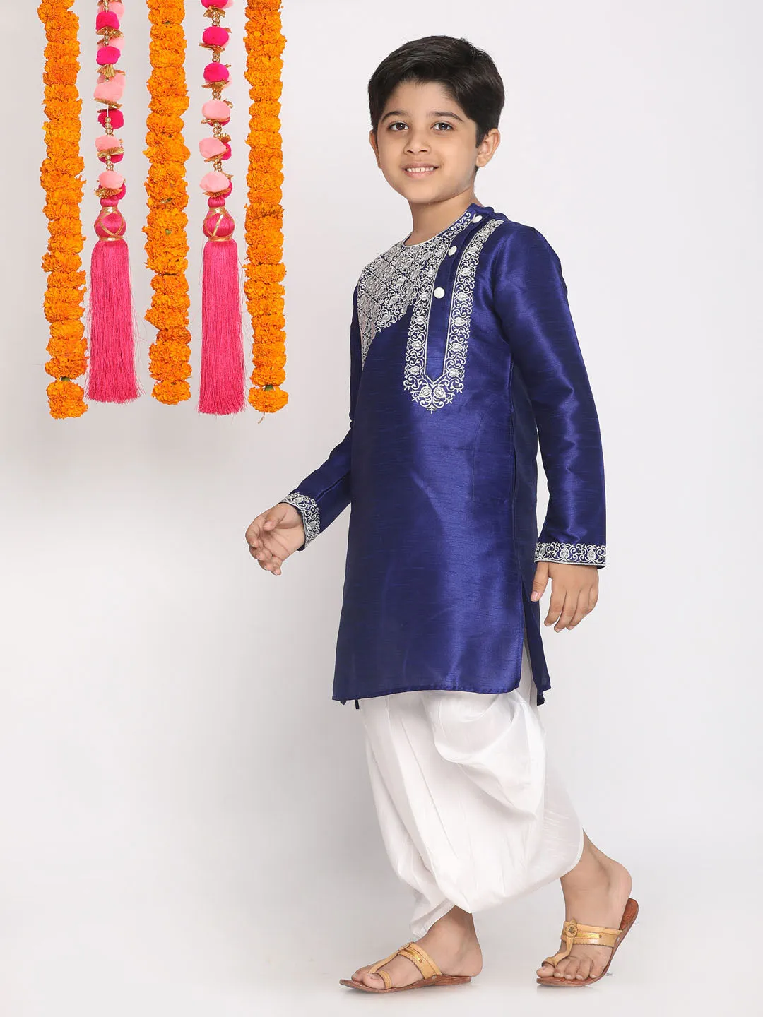 Boy's Blue And White Kurta And Dhoti Set - Vastramay Boys