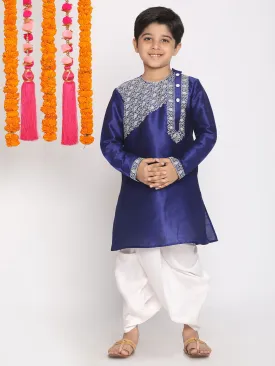 Boy's Blue And White Kurta And Dhoti Set - Vastramay Boys