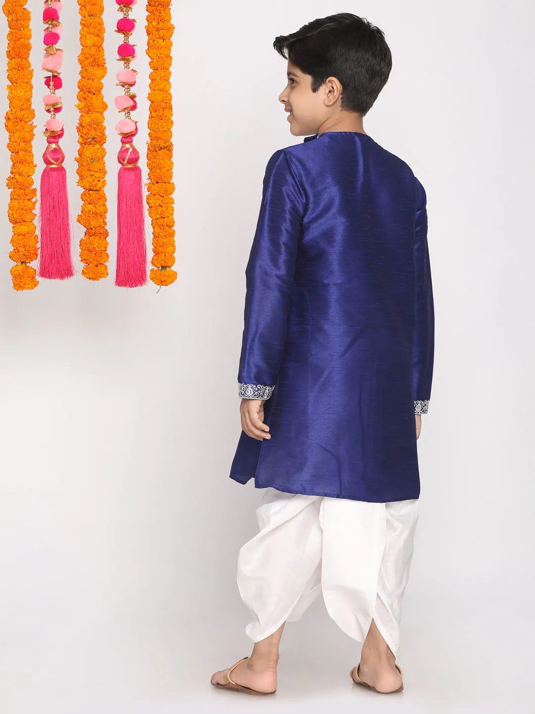 Boy's Blue And White Kurta And Dhoti Set - Vastramay Boys