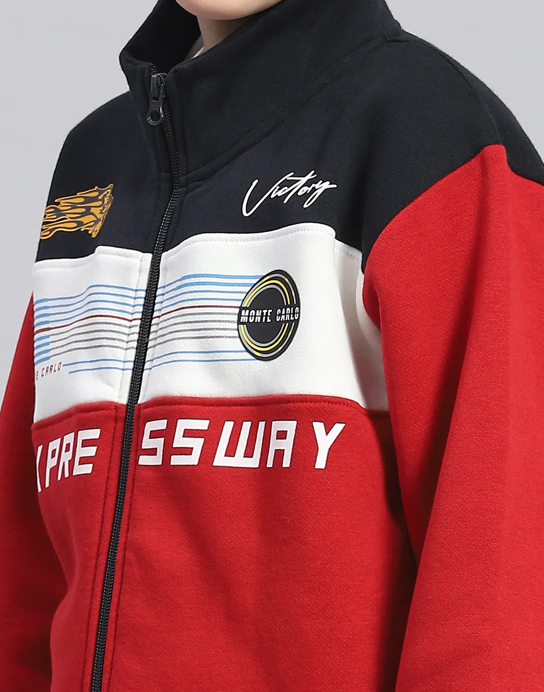 Boys Red Printed T Neck Full Sleeve Sweatshirt
