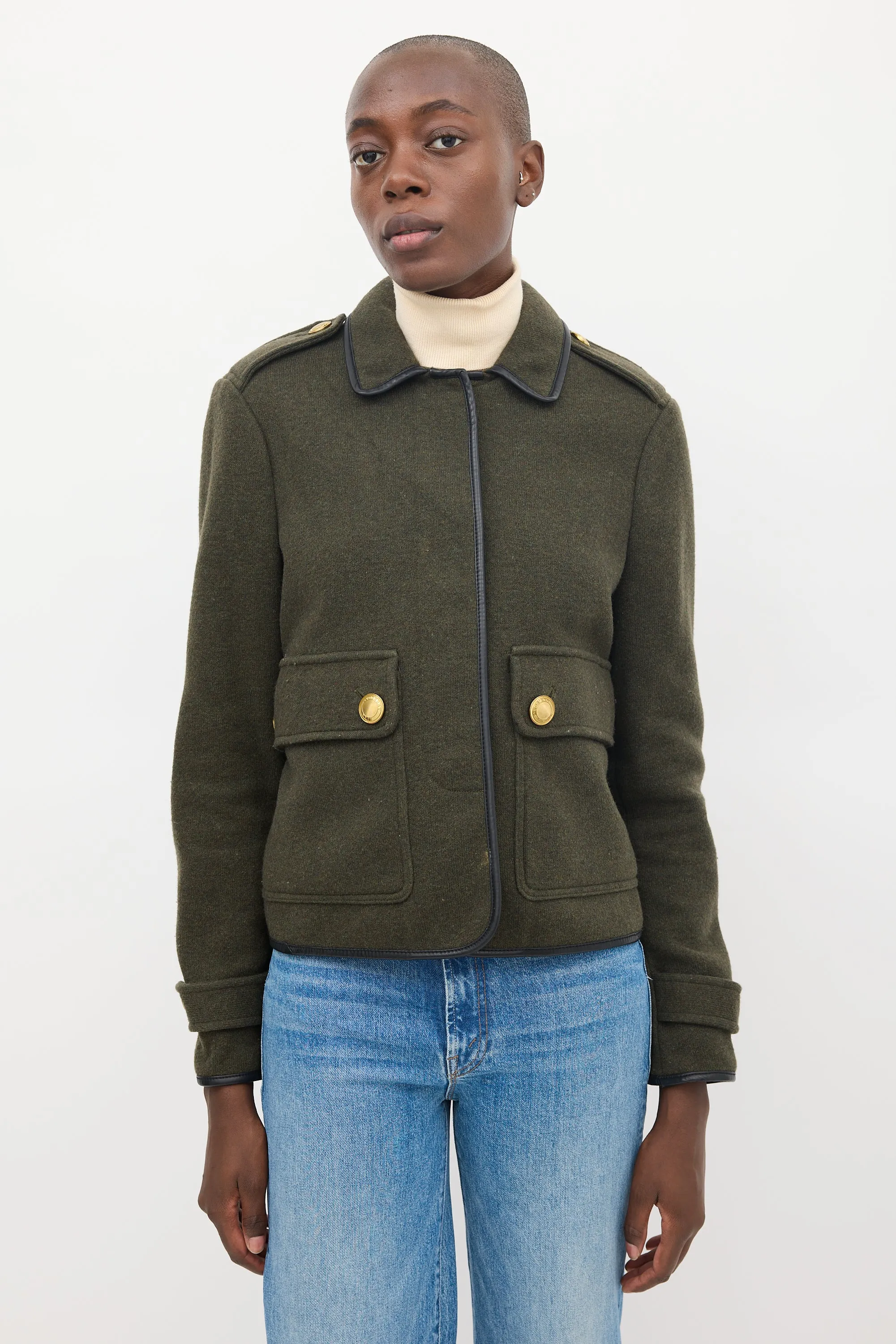 Brit Dark Green Wool Two Pocket Military Jacket