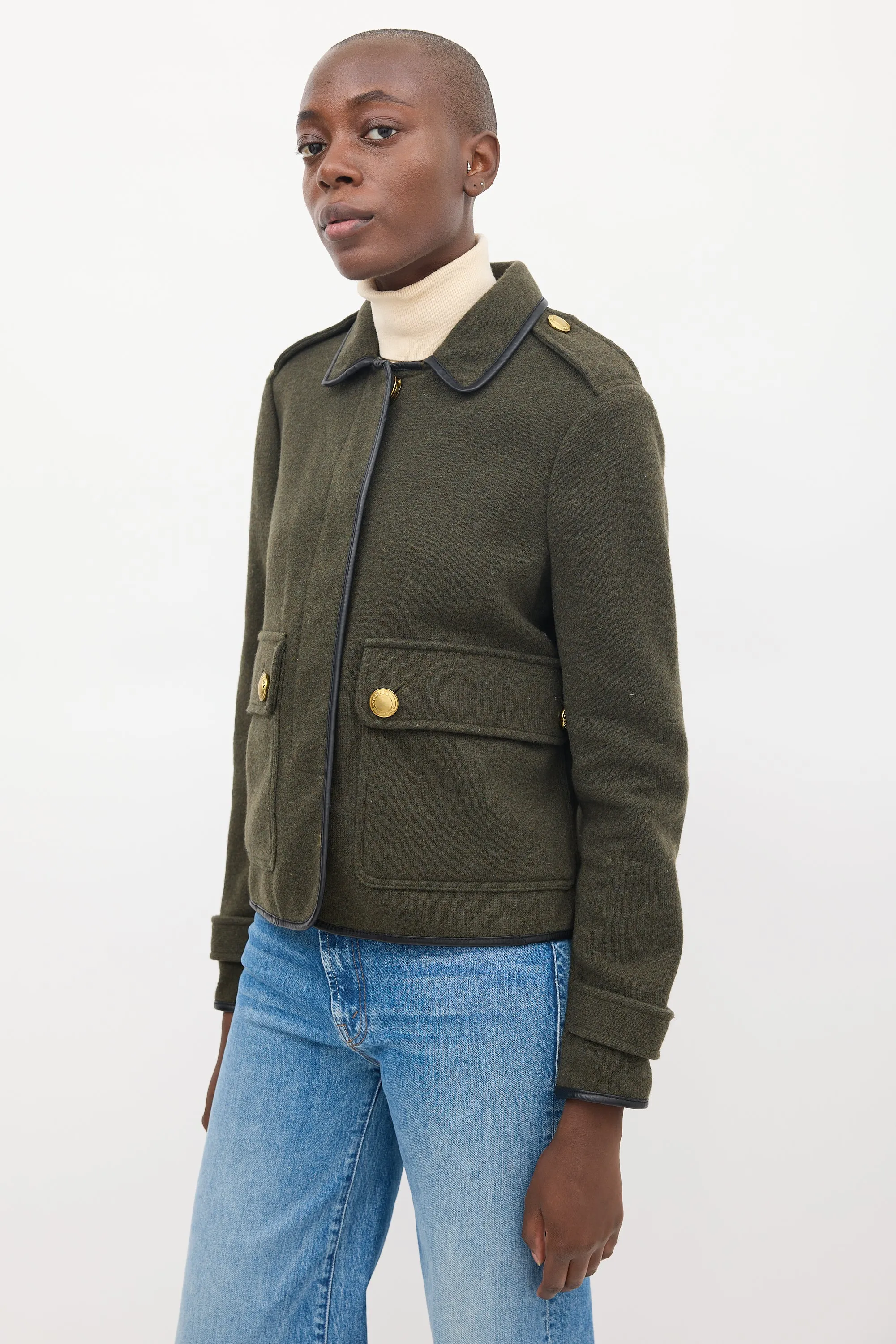 Brit Dark Green Wool Two Pocket Military Jacket