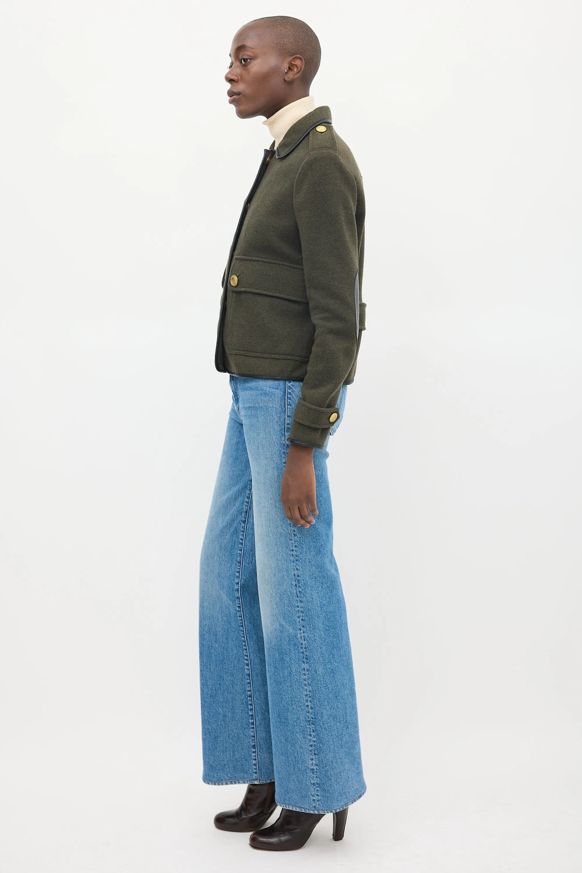 Brit Dark Green Wool Two Pocket Military Jacket