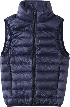 Camii Mia Kids Big Girls Puffer Vest Packable Water Resistant Lightweight Winter Coat Sleeveless Warm Down Vest (Small, Navy)