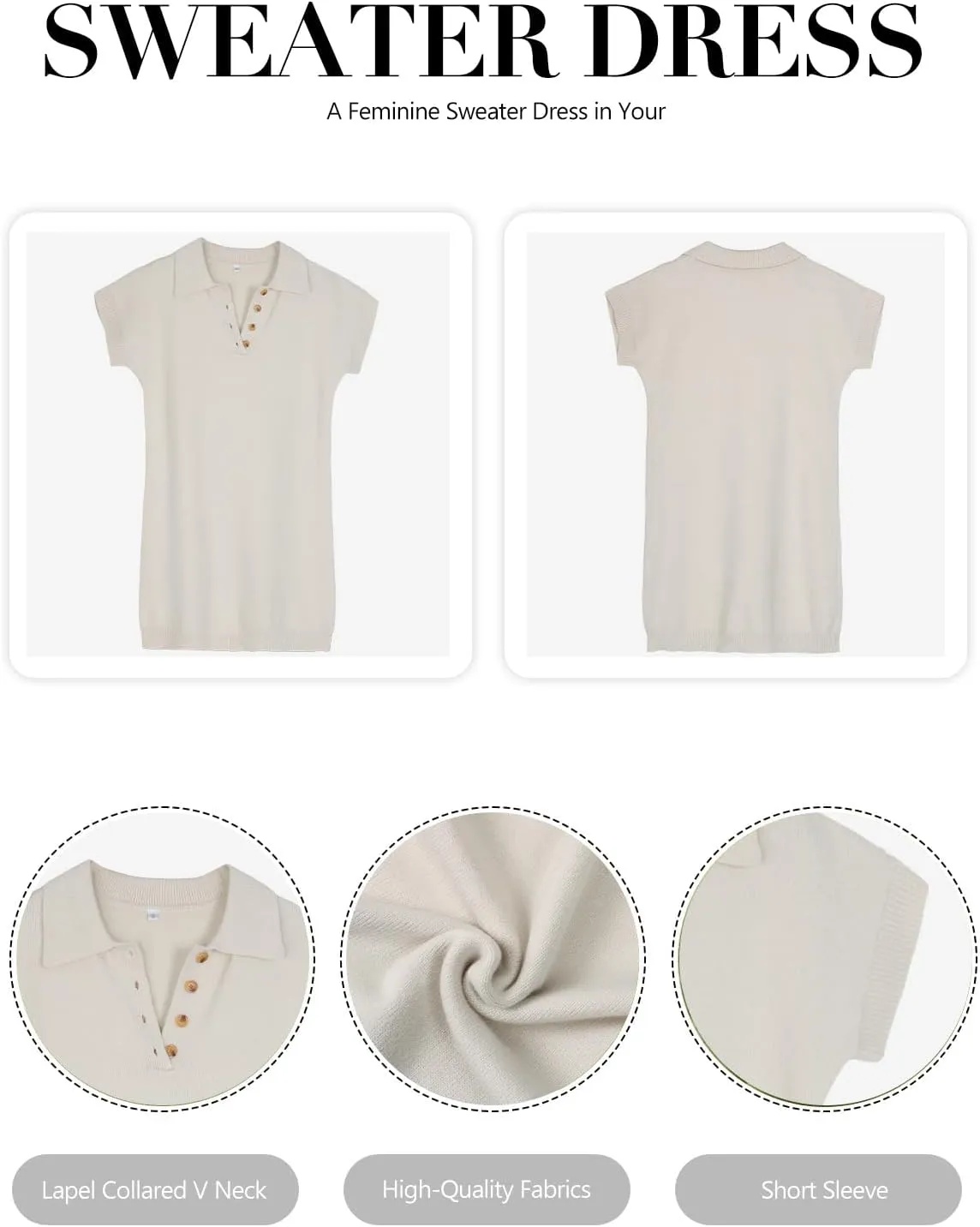 Chulianyouhuo Women's Short Sleeve Summer Knit Dress 2025 Casual Button Down Mini Loose Pullover Sweater Dress
