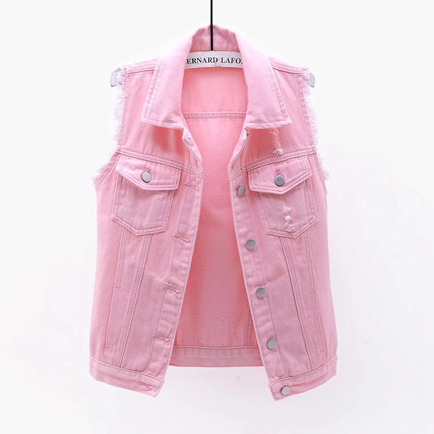 Denim Jacket for Women Casual Lapel Collar Sleeveless Denim Blazer Plus Size Cute Frayed Cropped Vest Top