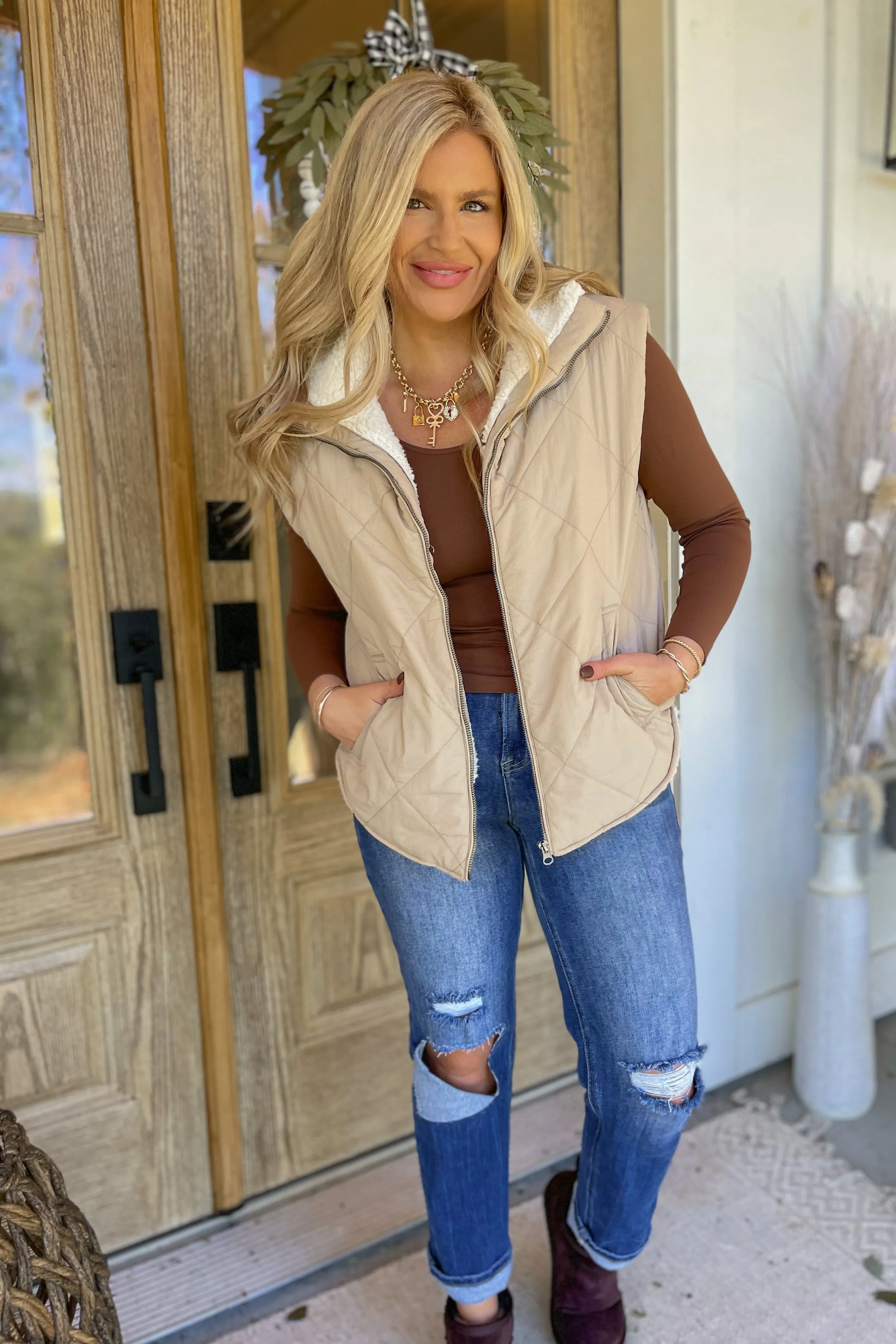 Dennis Zip Up High Collar Sleeveless Quilted Vest