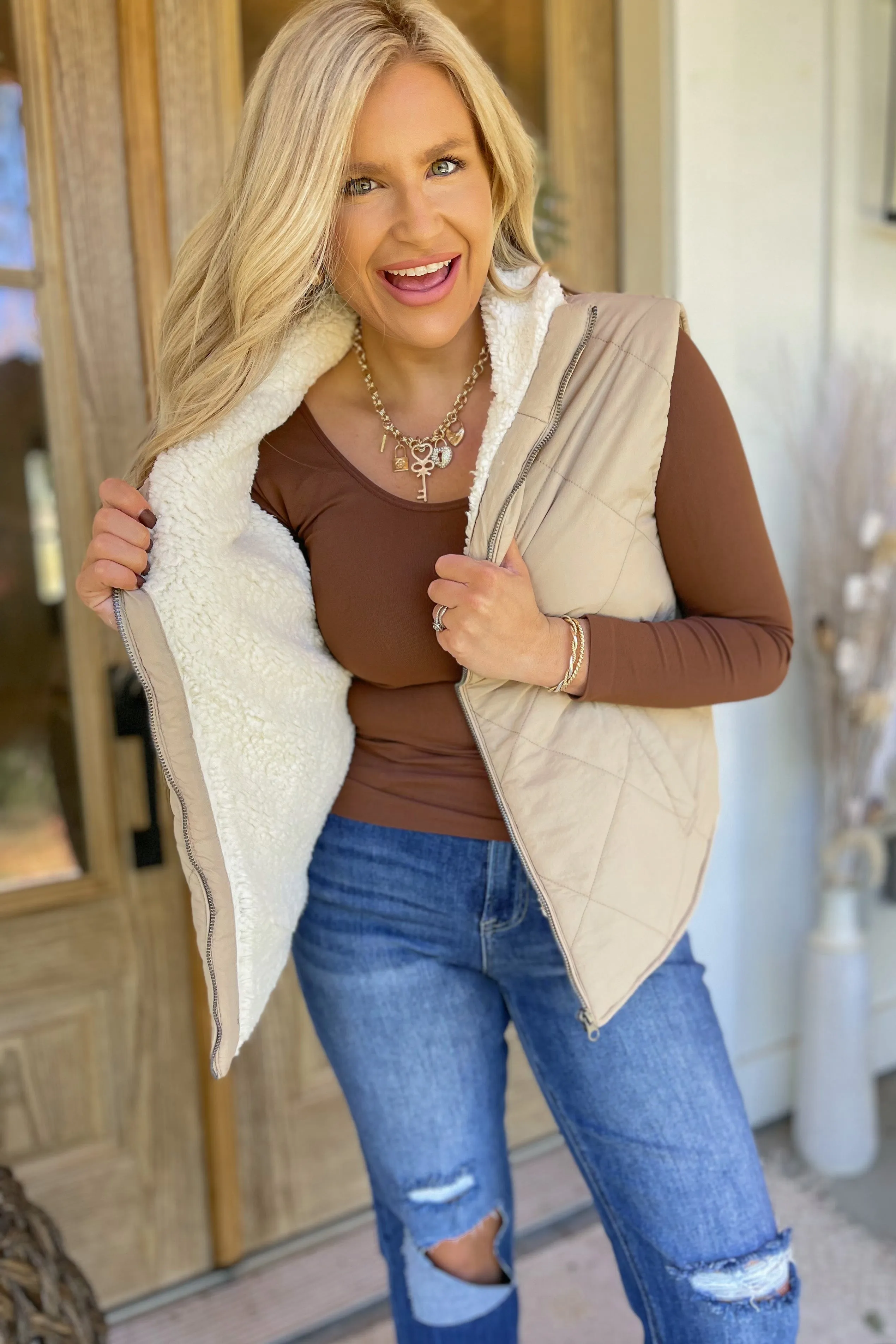 Dennis Zip Up High Collar Sleeveless Quilted Vest