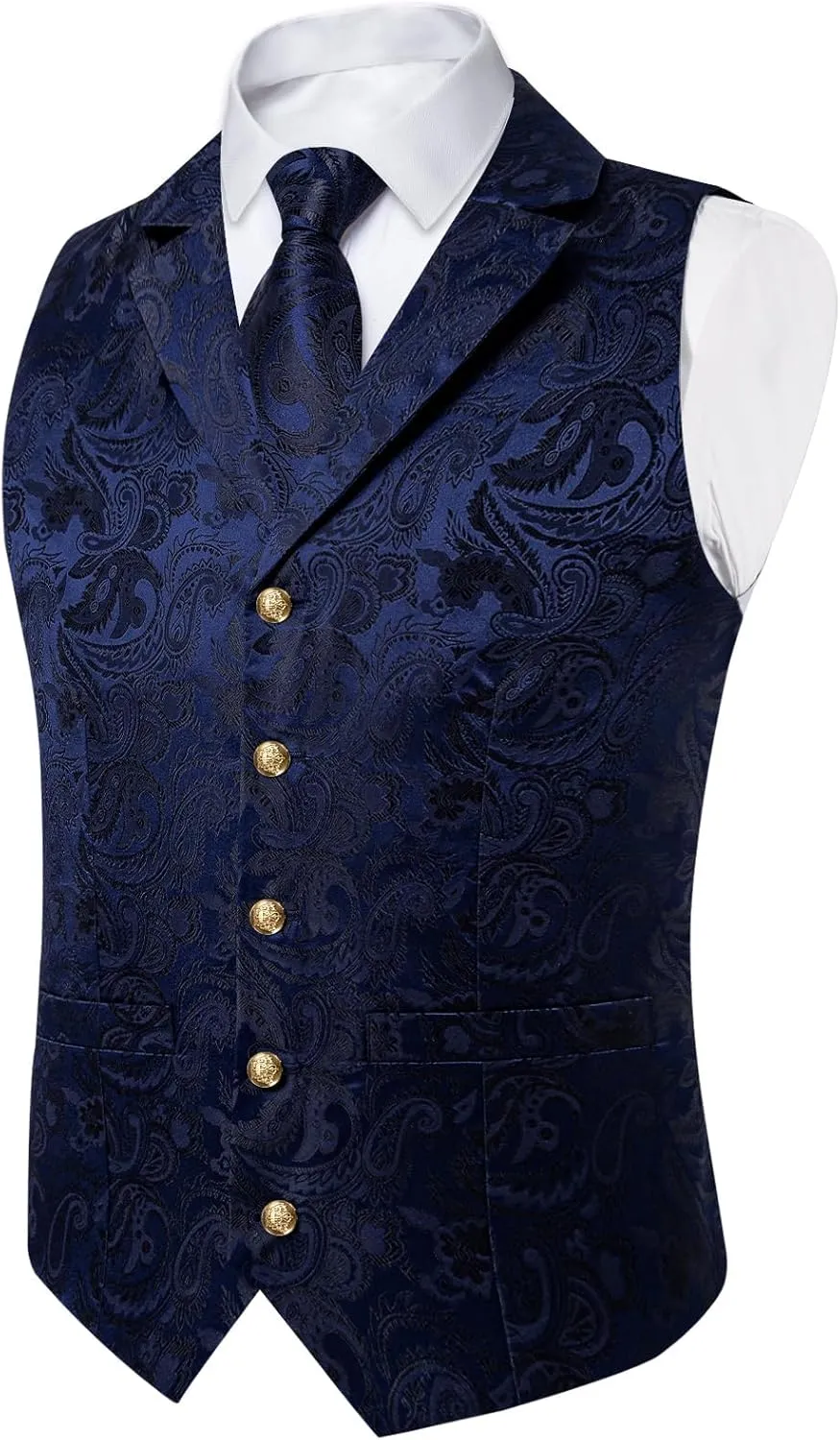 DiBanGu Silk Vest Tie Set for Men,Woven Paisley Dress Waistcoat and Bowtie Pocket Square Cufflinks Lapel Pin Formal Suit Vest