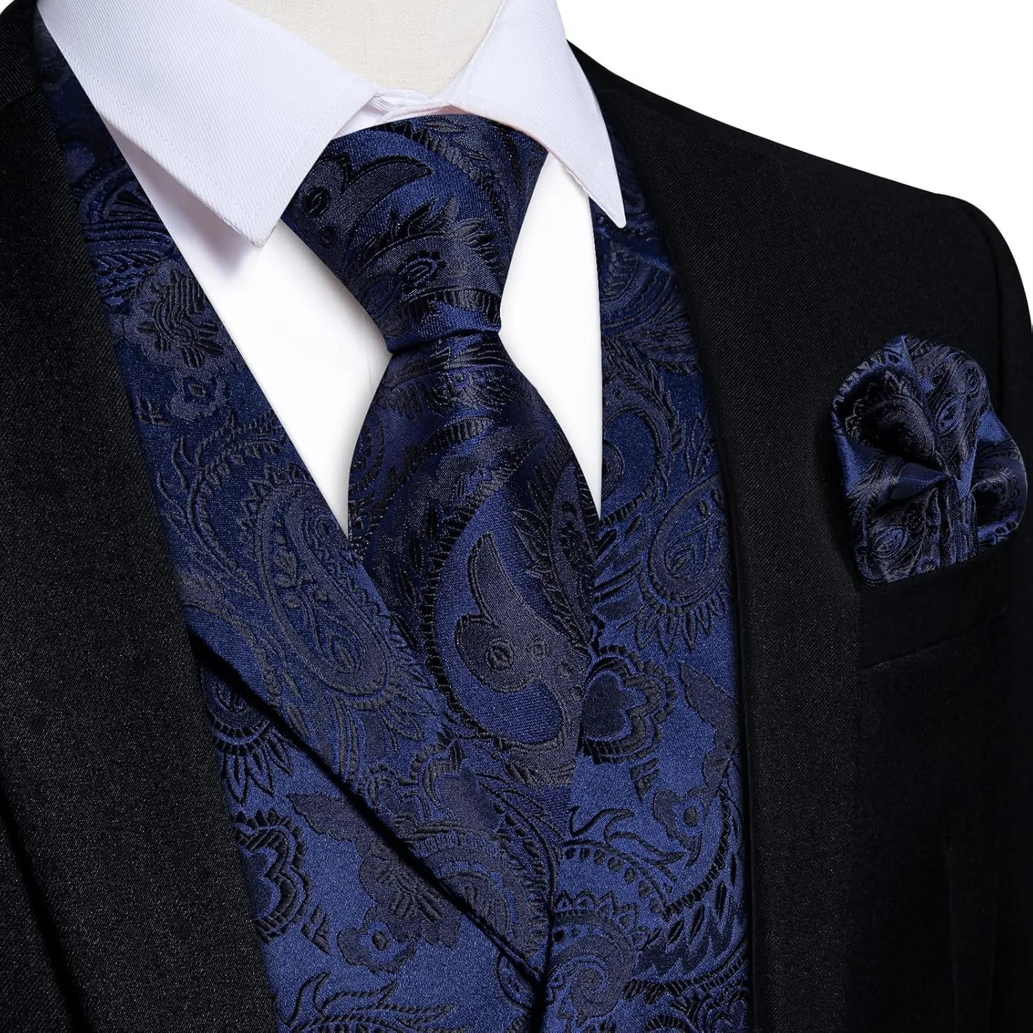 DiBanGu Silk Vest Tie Set for Men,Woven Paisley Dress Waistcoat and Bowtie Pocket Square Cufflinks Lapel Pin Formal Suit Vest