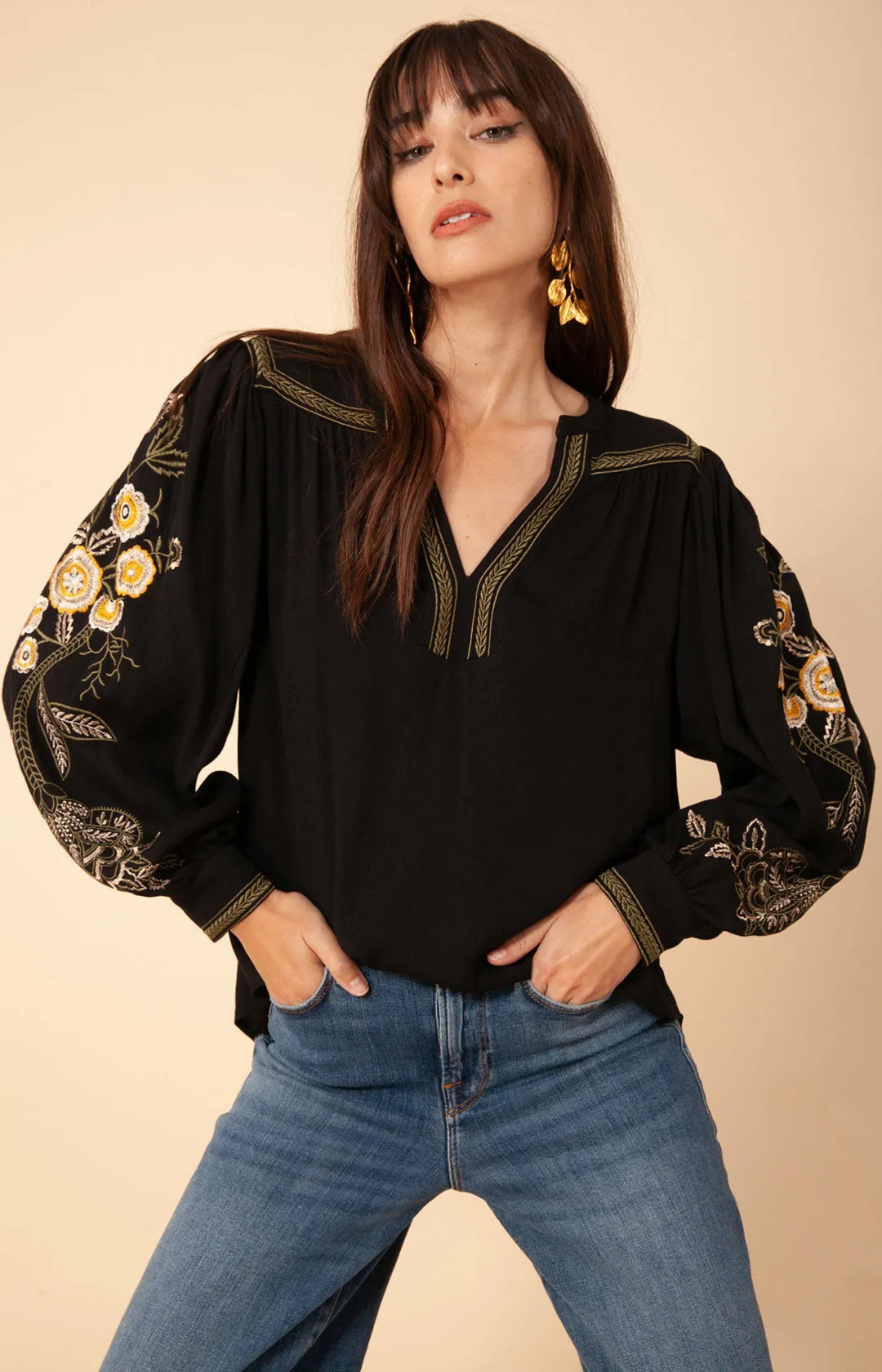 Dixon Embroidered Crepe Top