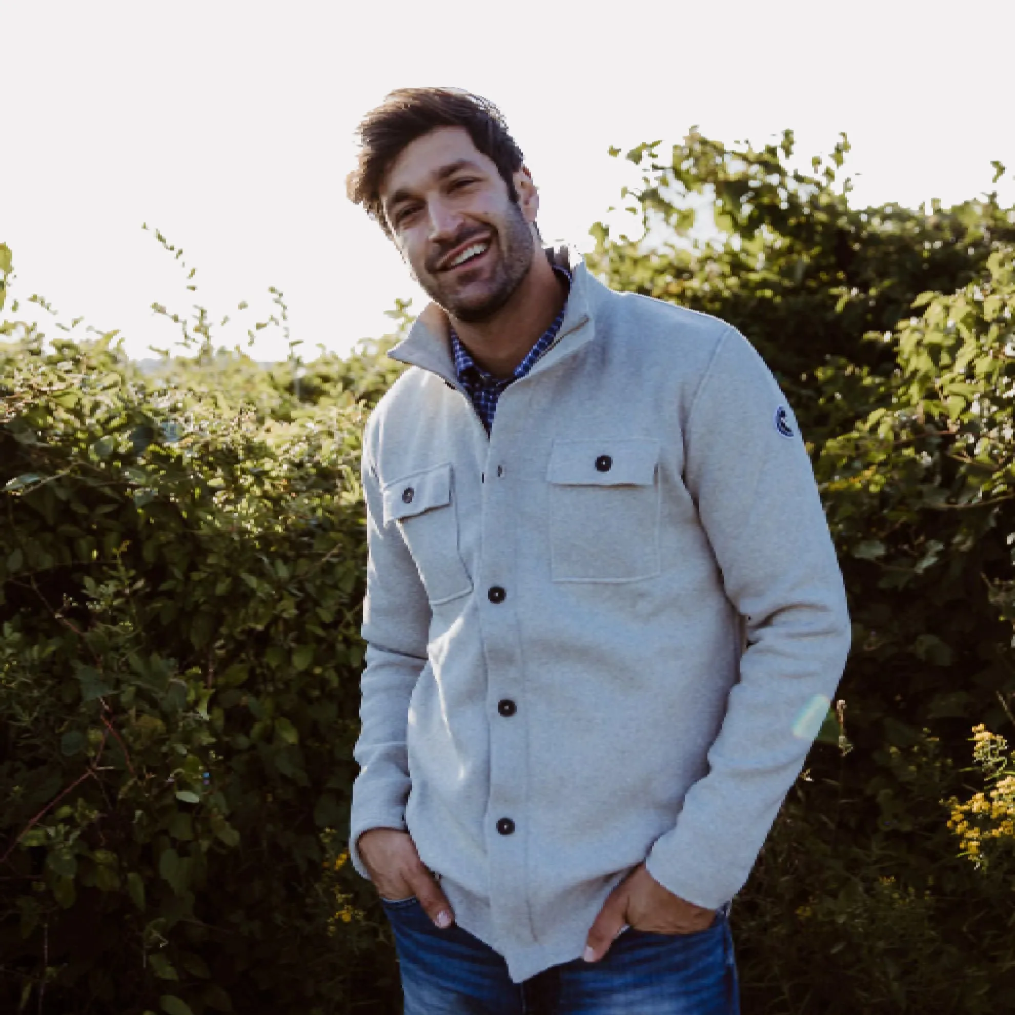 Edwin Wind Proof Knitted Shirt Jacket / Light Grey Melange