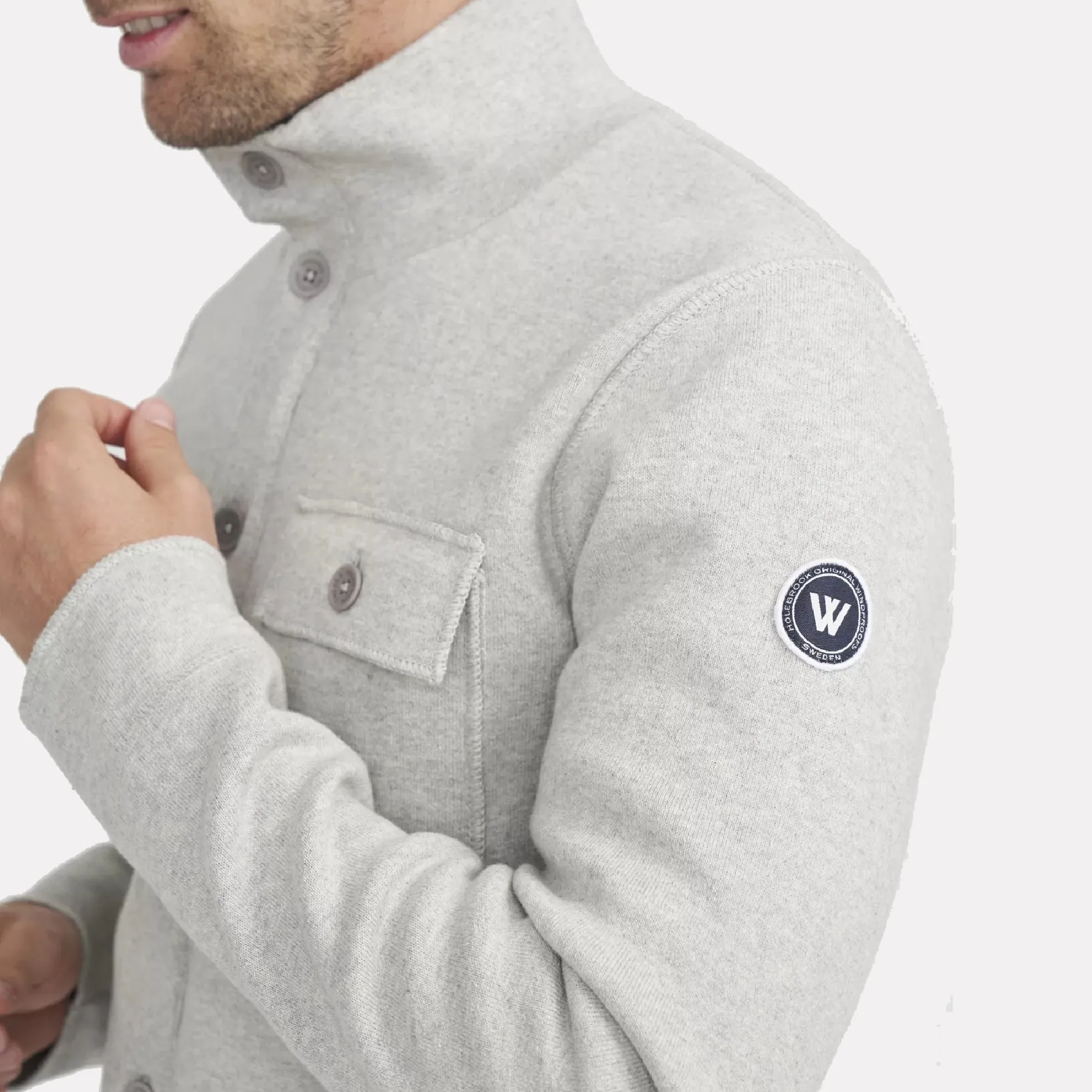 Edwin Wind Proof Knitted Shirt Jacket / Light Grey Melange