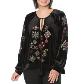 Embroidered Black Velvet Top