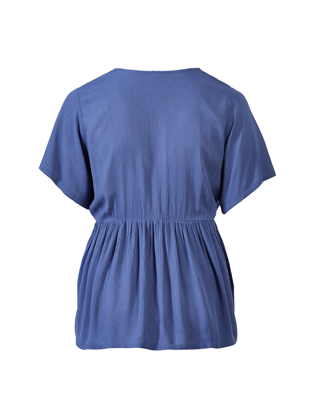Embroidered Blue Babydoll Top