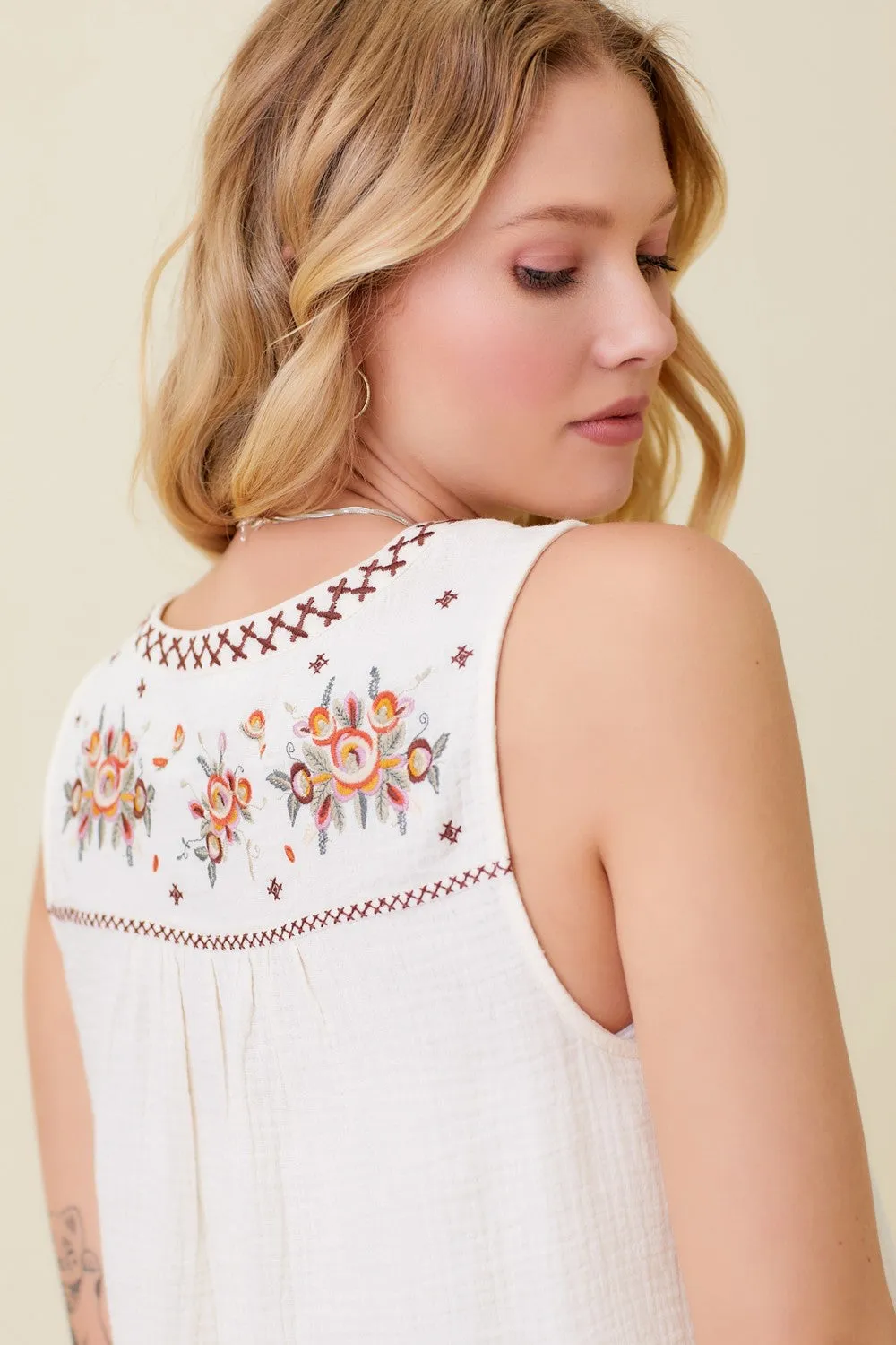 Embroidered Sleeveless Top