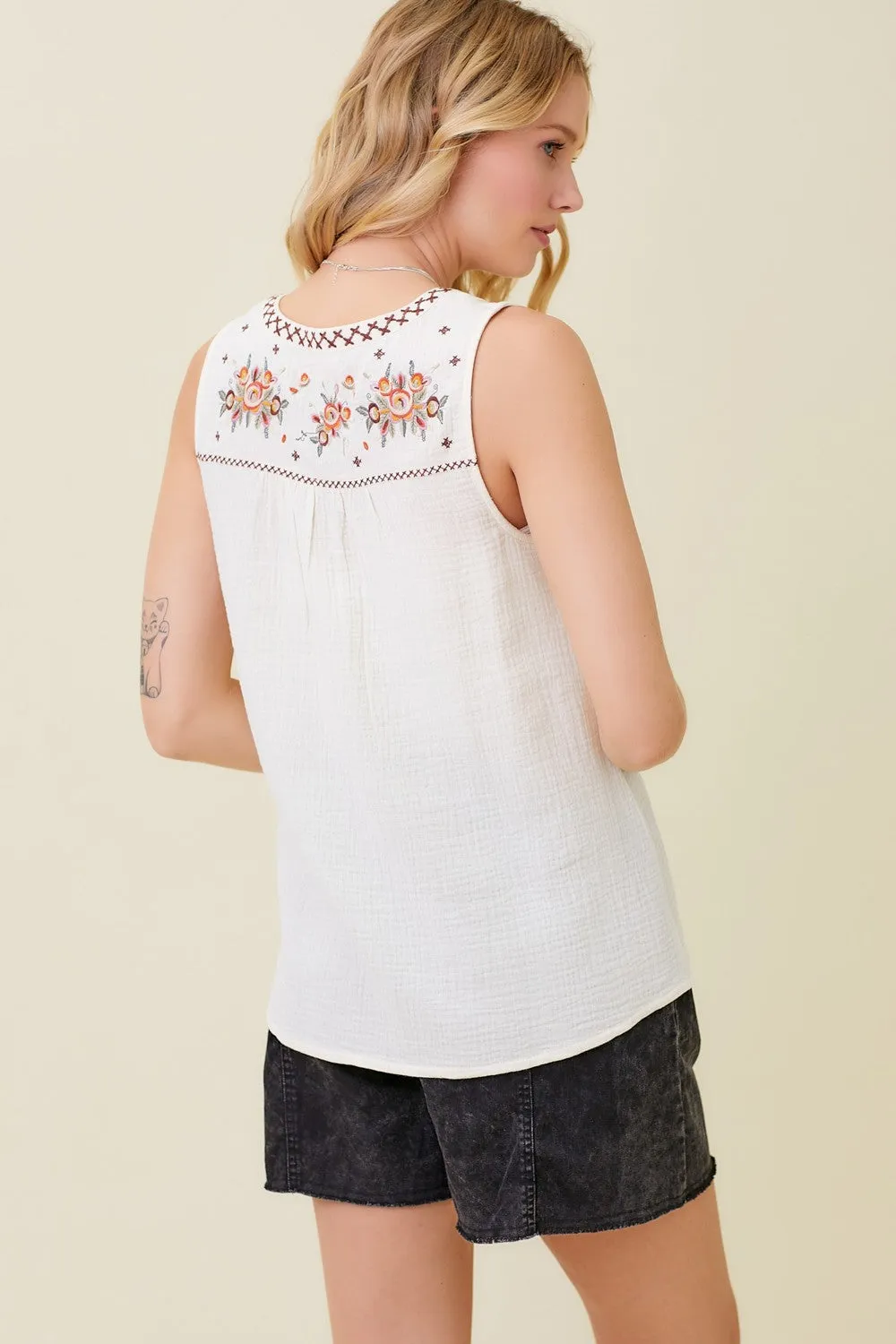 Embroidered Sleeveless Top