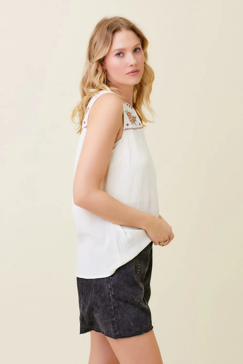 Embroidered Sleeveless Top
