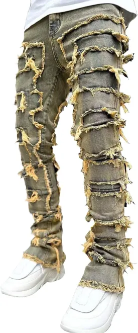 FantasyGears Mens Stacked Ripped Jeans Y2k Distressed Denim Pants Skinny Slim Fit Stretch Biker Jeans