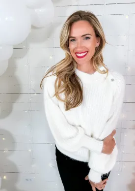 Fergie White Sparkle Button Sweater