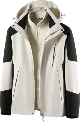Finelylove Men's Waterproof 3 in 1 Ski Jacket Warm Fleece Lined Winter Snow Coat Windproof Hooded Raincoat Heavyweight