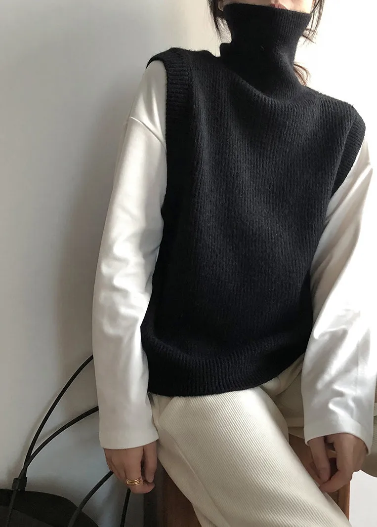 French Grey Hign Neck Versatile Knit Vest Sleeveless AF1090