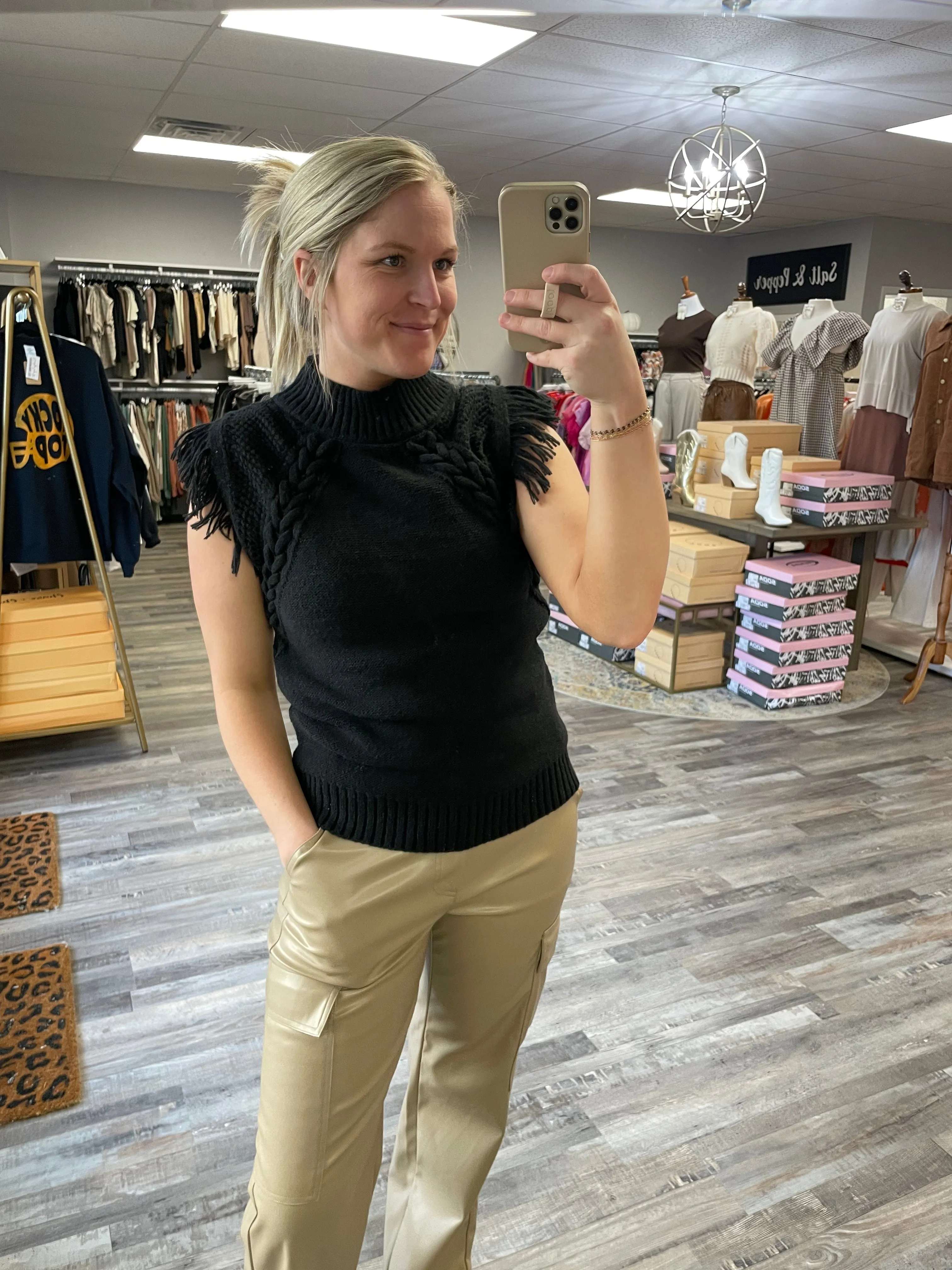 Fringe Sweater Vest - Black