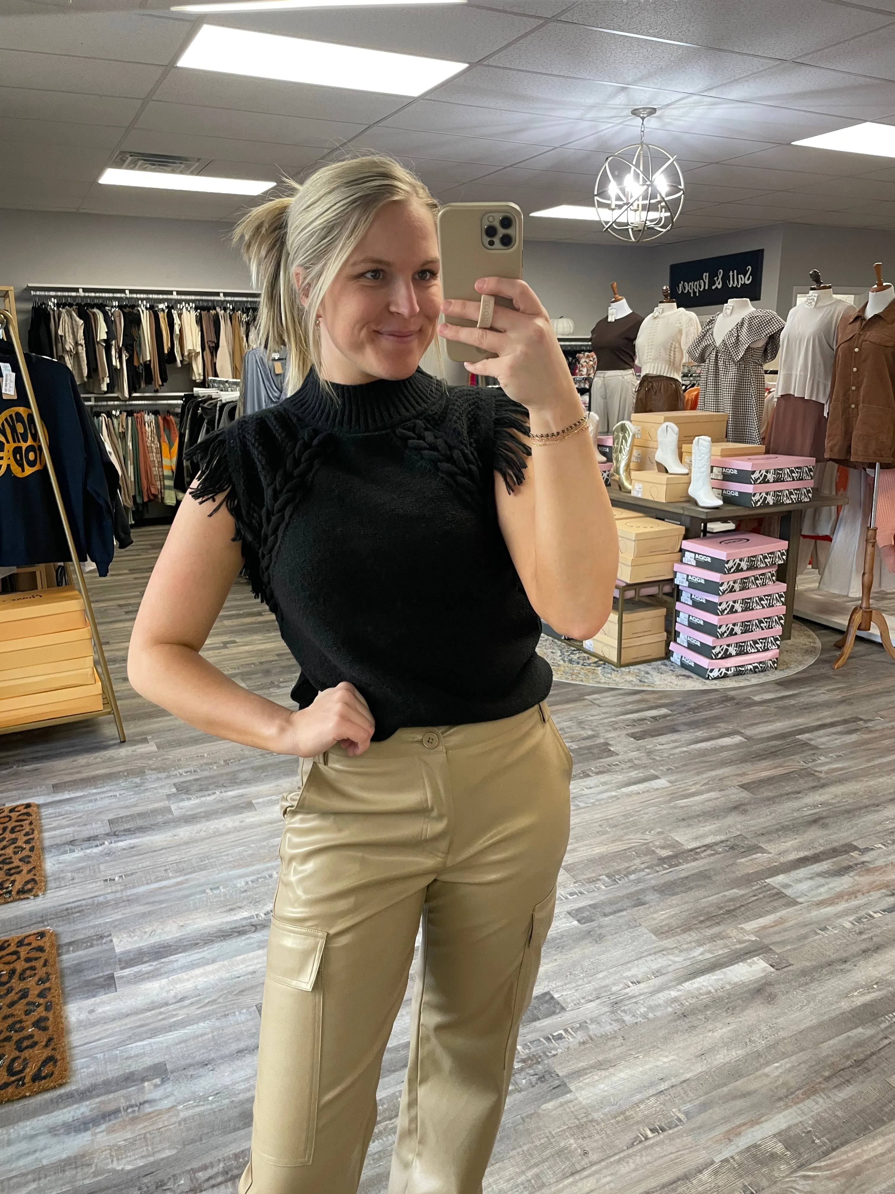Fringe Sweater Vest - Black