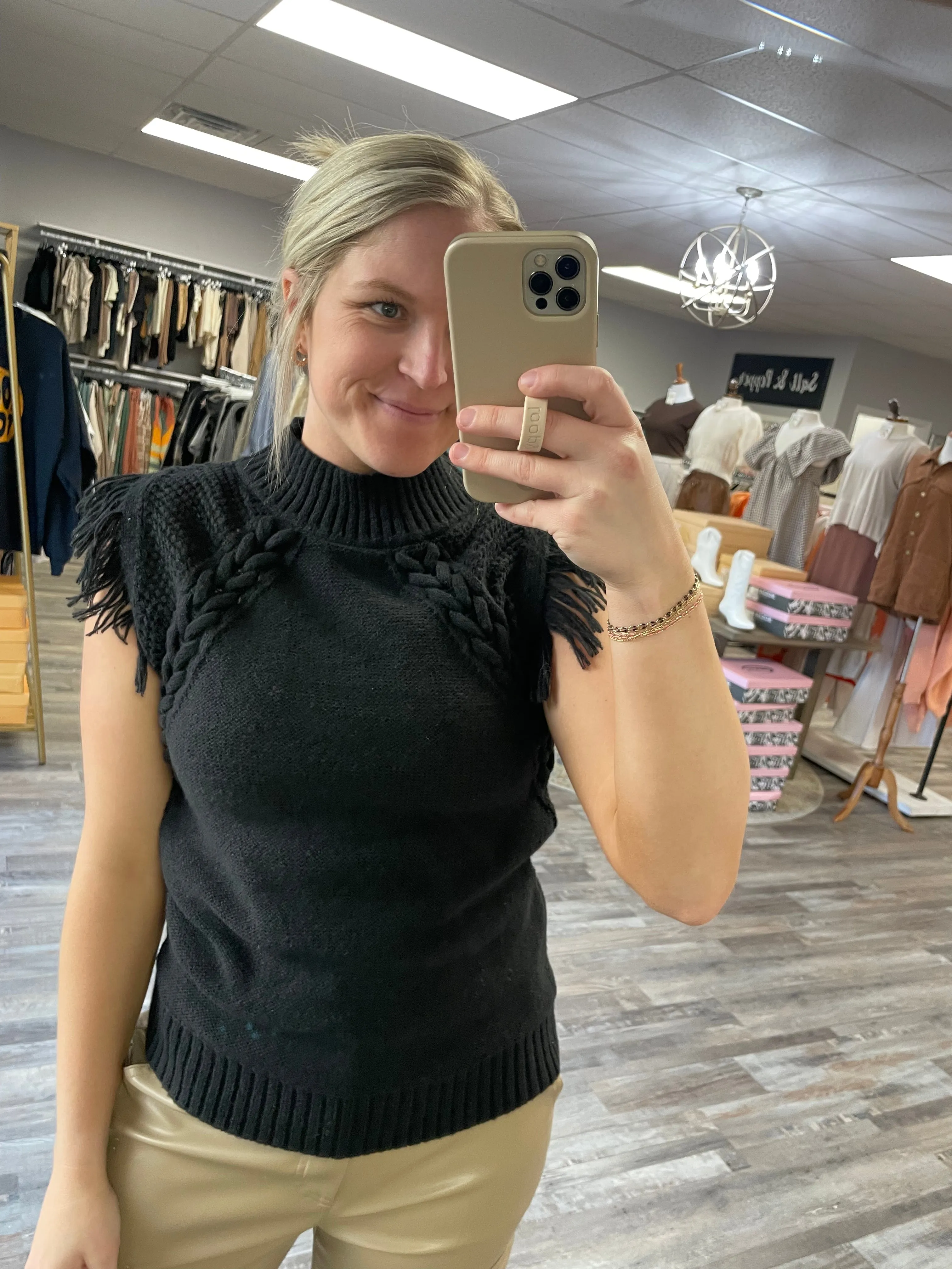 Fringe Sweater Vest - Black