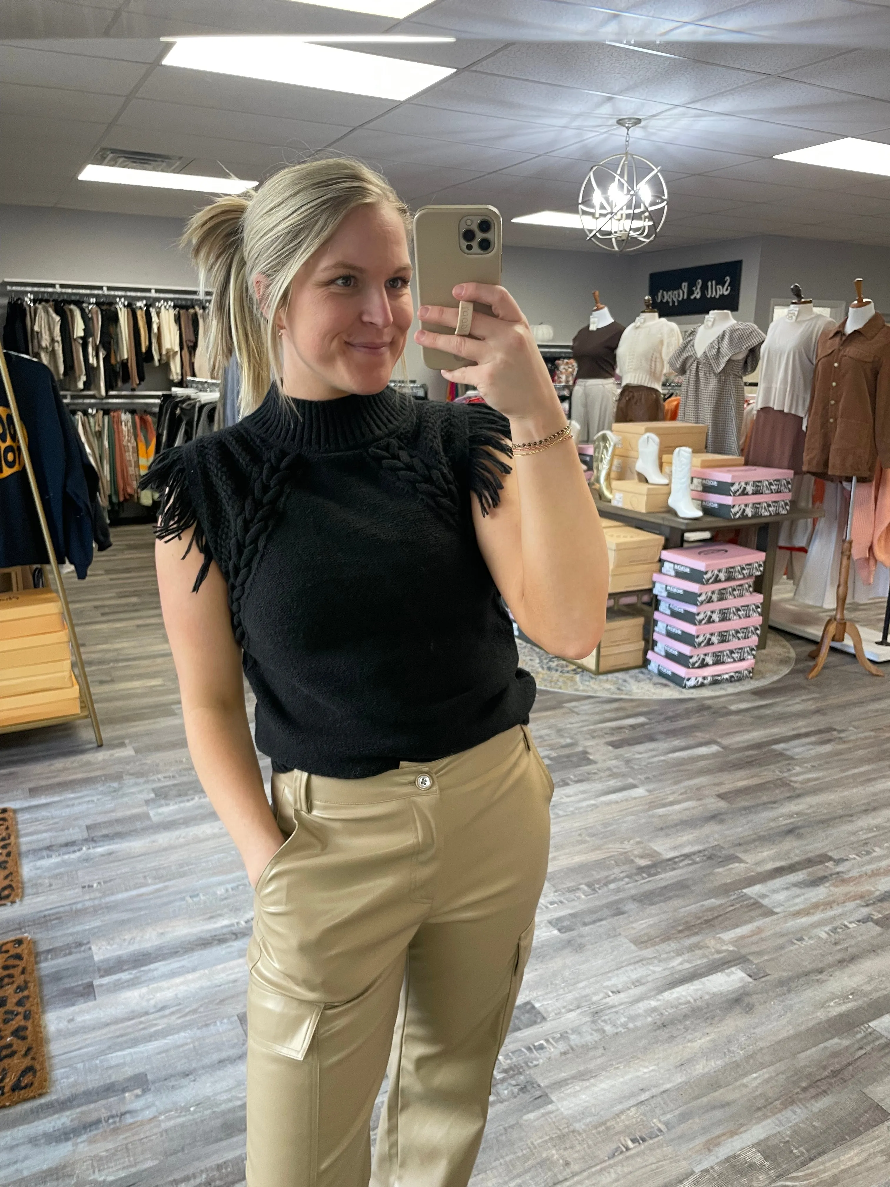 Fringe Sweater Vest - Black