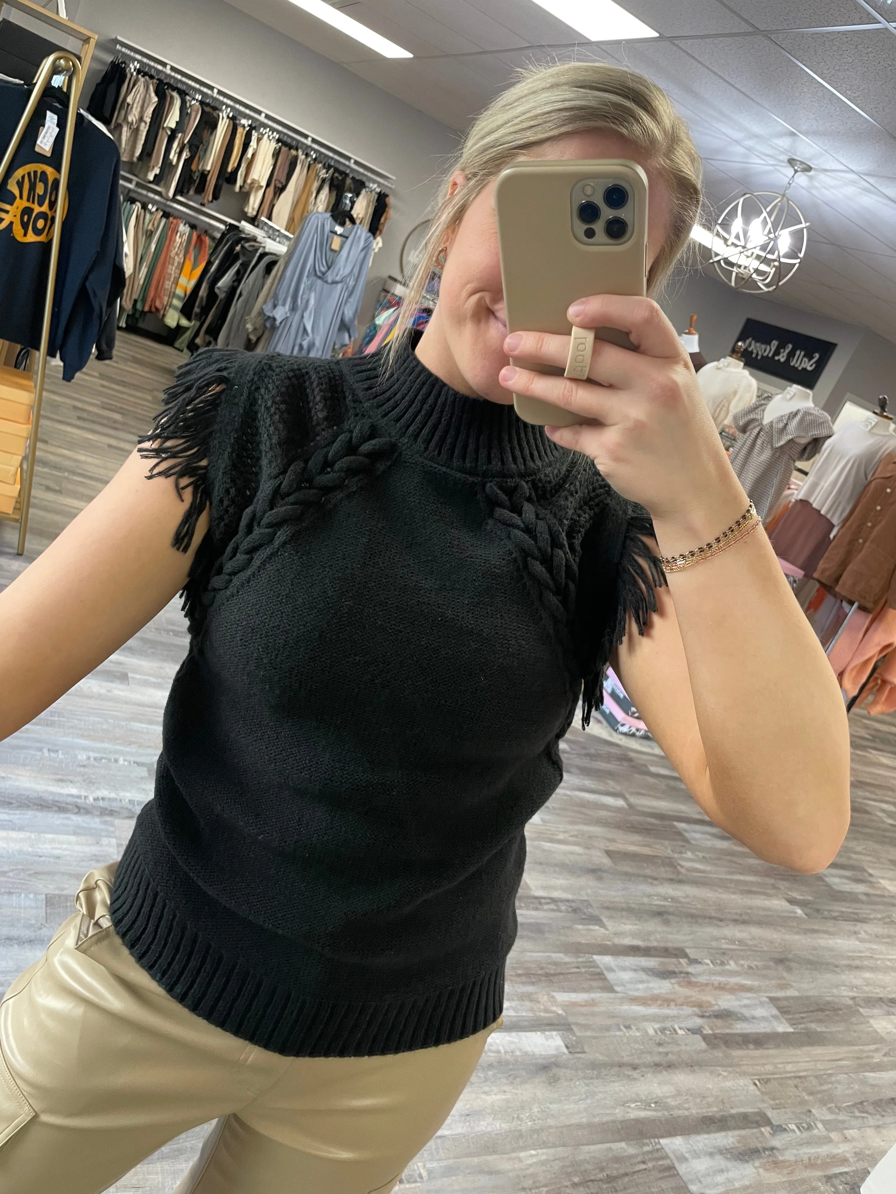 Fringe Sweater Vest - Black