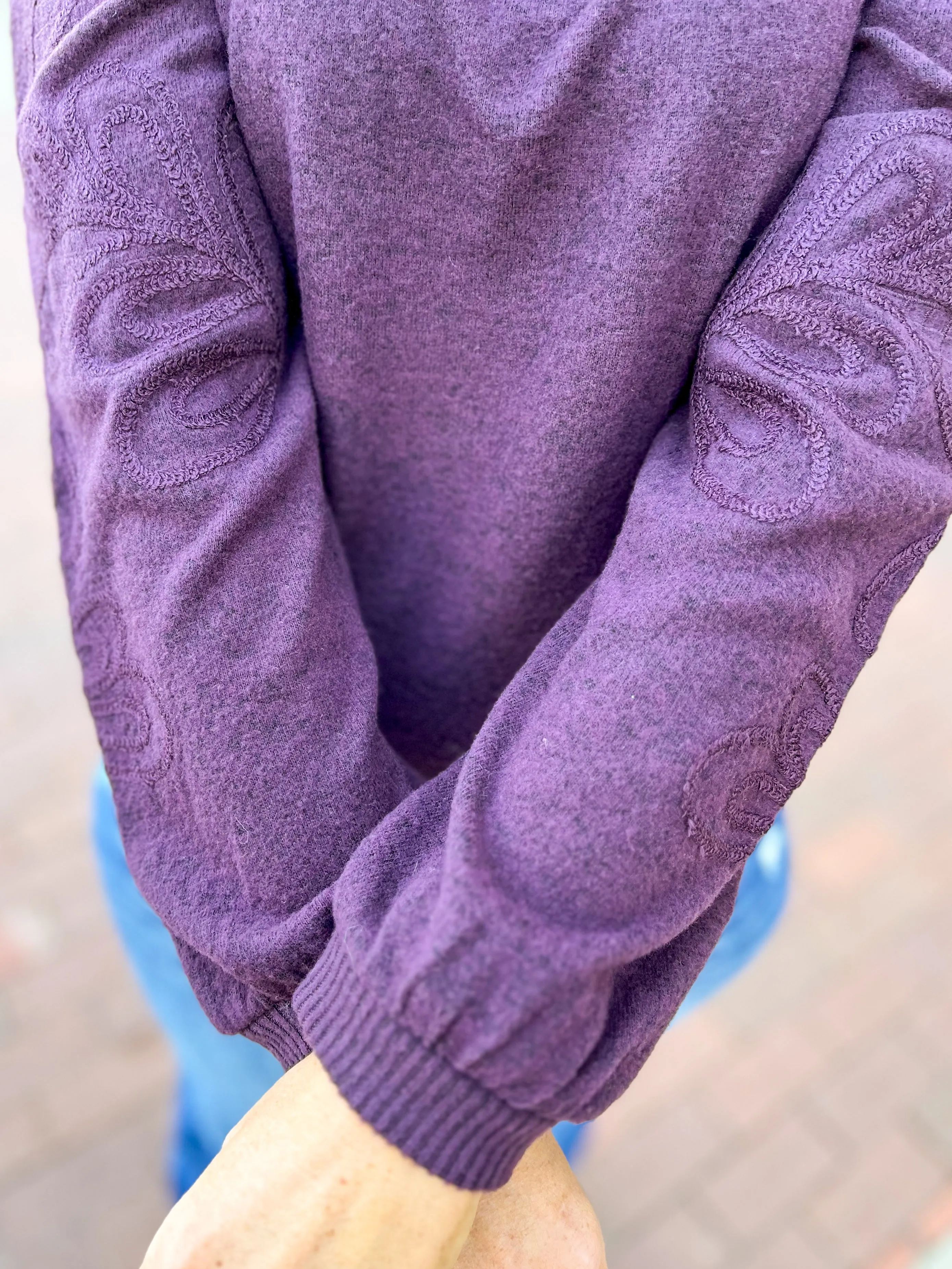 Grape Embroidered Sleeve Knit Top