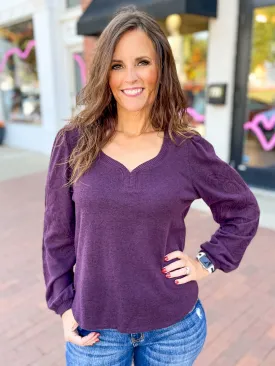 Grape Embroidered Sleeve Knit Top