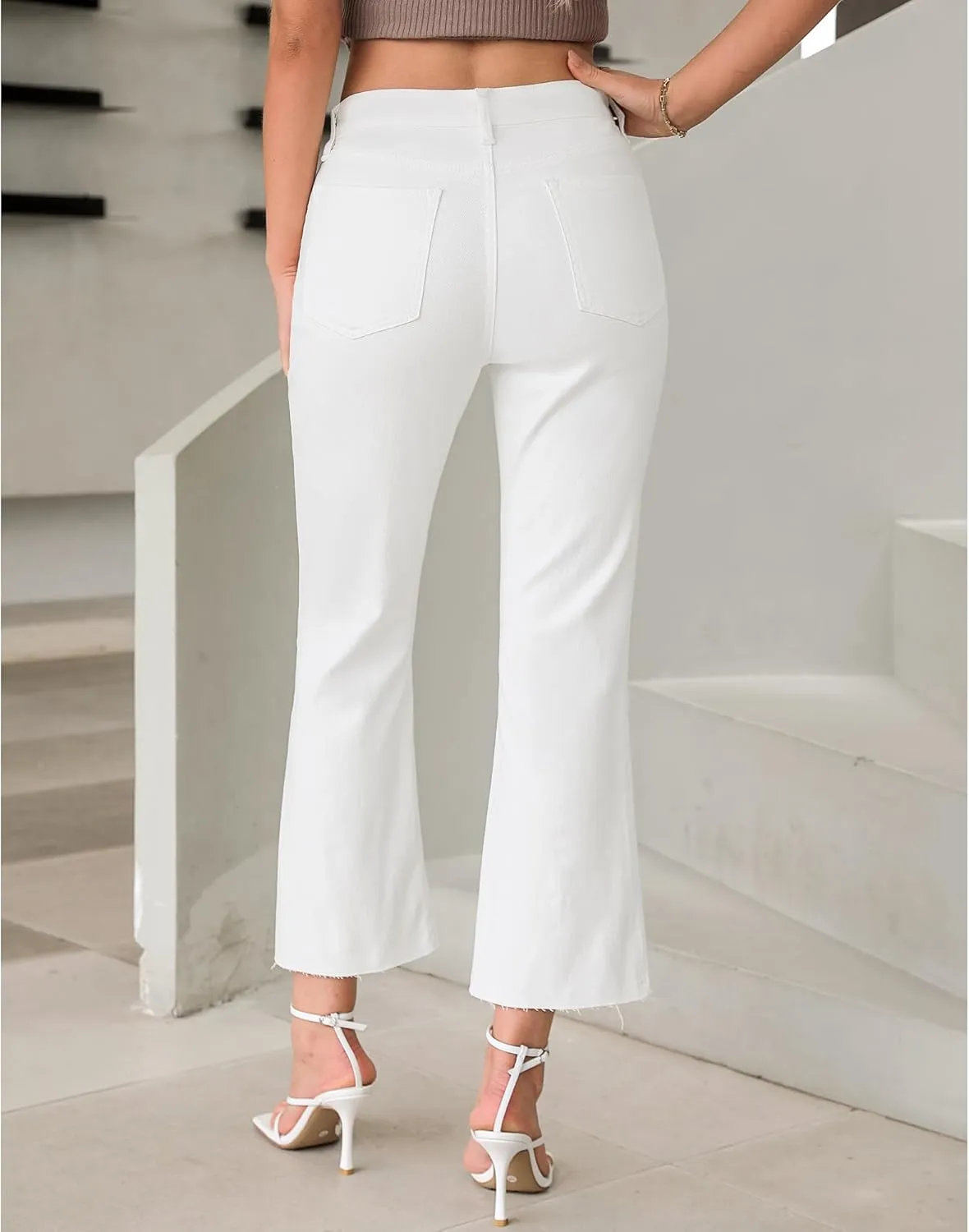 GRAPENT Flare Jeans for Women High Waisted Trendy Cropped Jeans Stretchy Denim Pants Raw Hem Ankle Trouser Jeans Pockets