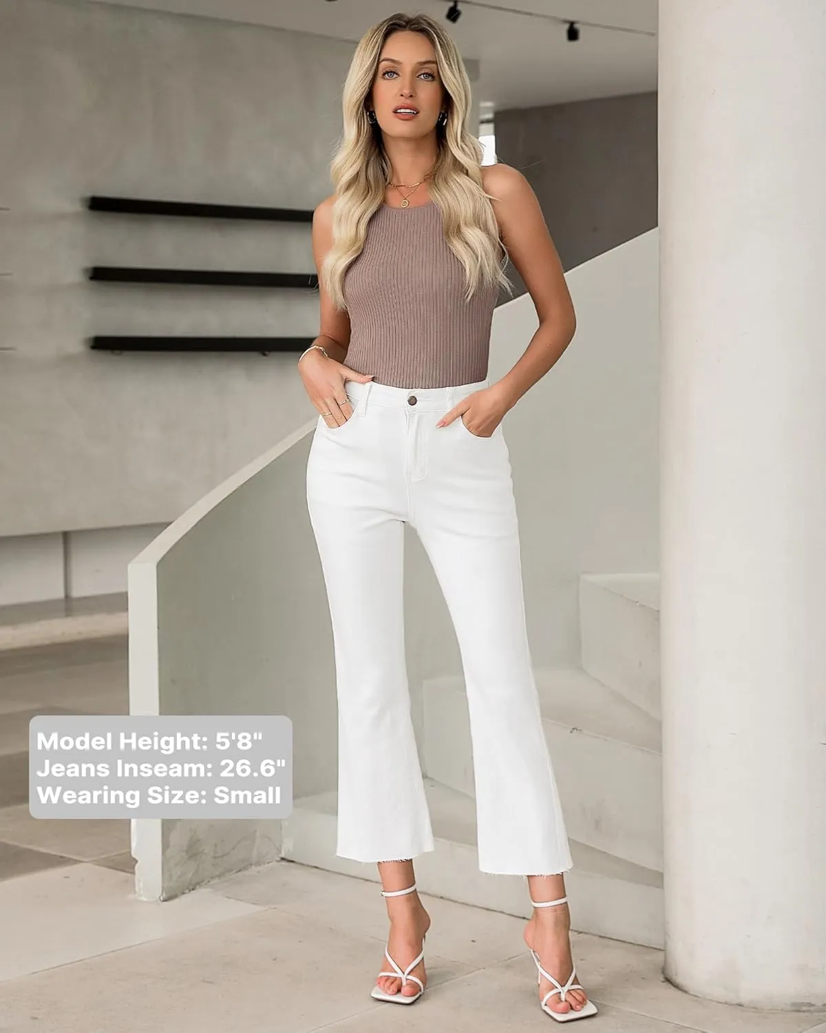 GRAPENT Flare Jeans for Women High Waisted Trendy Cropped Jeans Stretchy Denim Pants Raw Hem Ankle Trouser Jeans Pockets