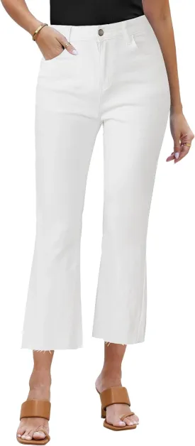 GRAPENT Flare Jeans for Women High Waisted Trendy Cropped Jeans Stretchy Denim Pants Raw Hem Ankle Trouser Jeans Pockets